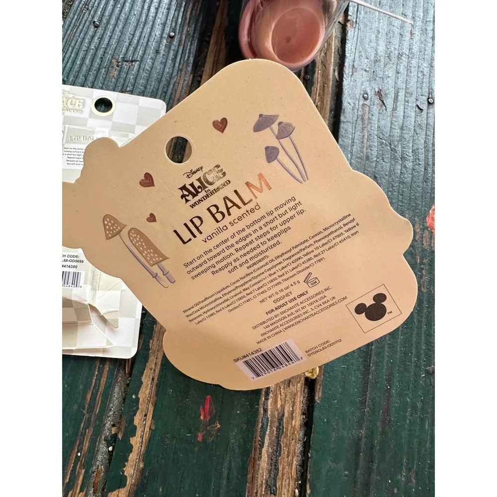 Disney‎ Alice in Wonderland Lip Balm Set Mushroom Vanilla Raspberry White Rabbit